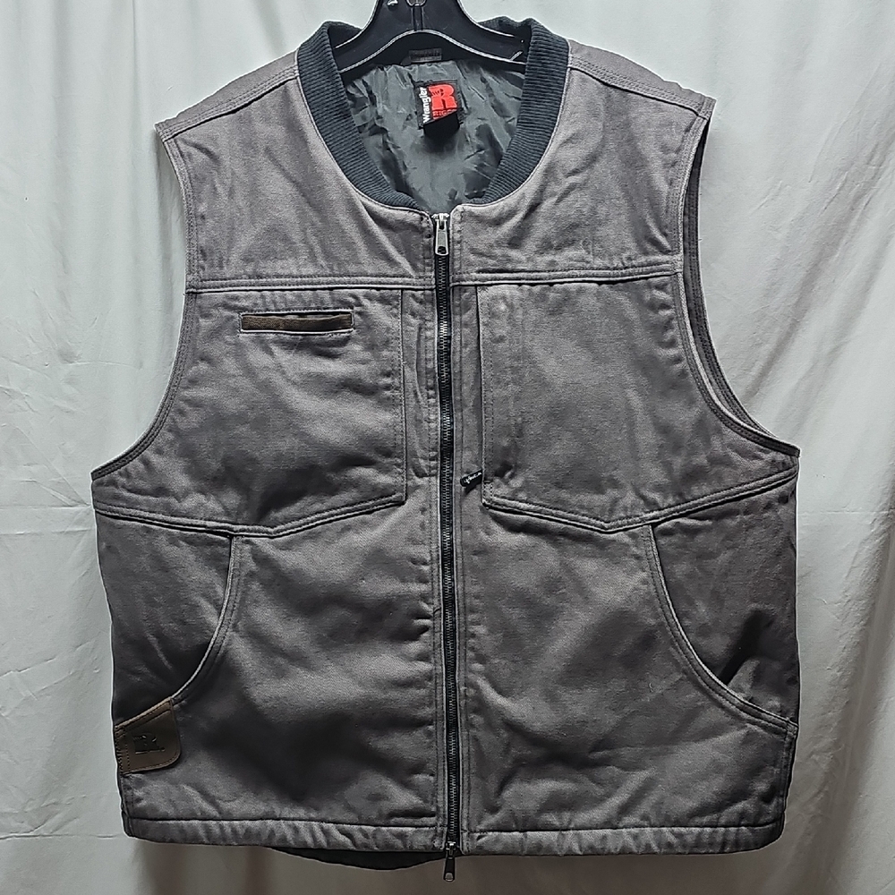 Wrangler Gray Canvas Work Vest with Ribbed Collar